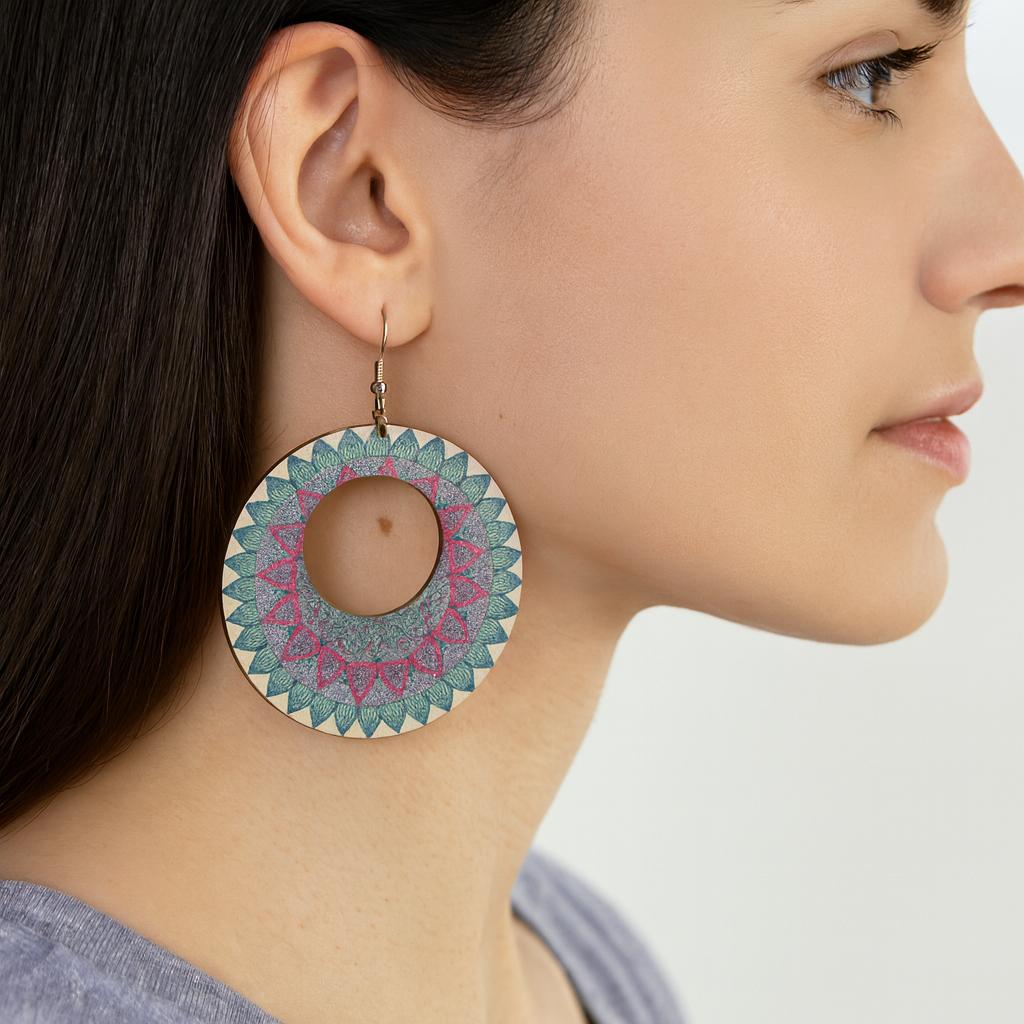 Boho Style Double Sided Wooden Earrings – Handmade Lightweight Jewellery