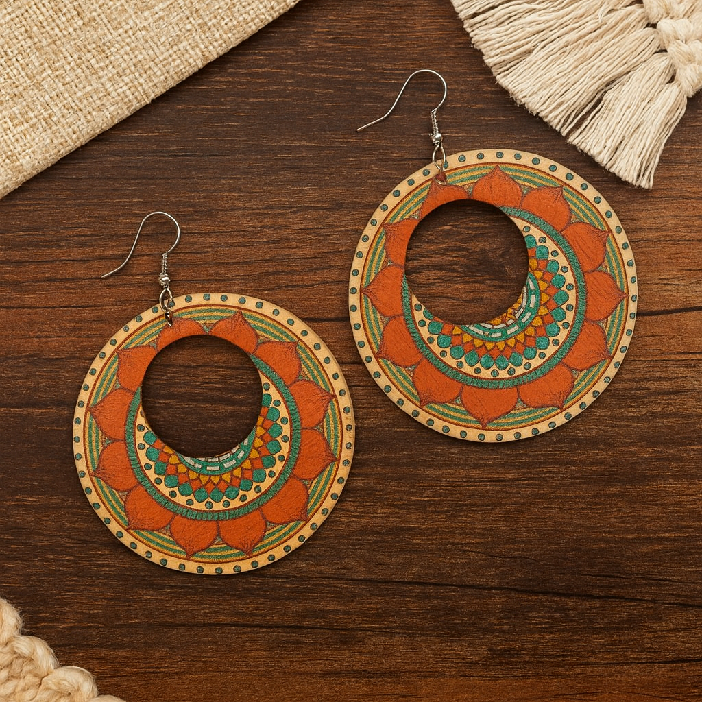 Boho Style Double Sided Wooden Earrings – Handmade Lightweight Jewellery