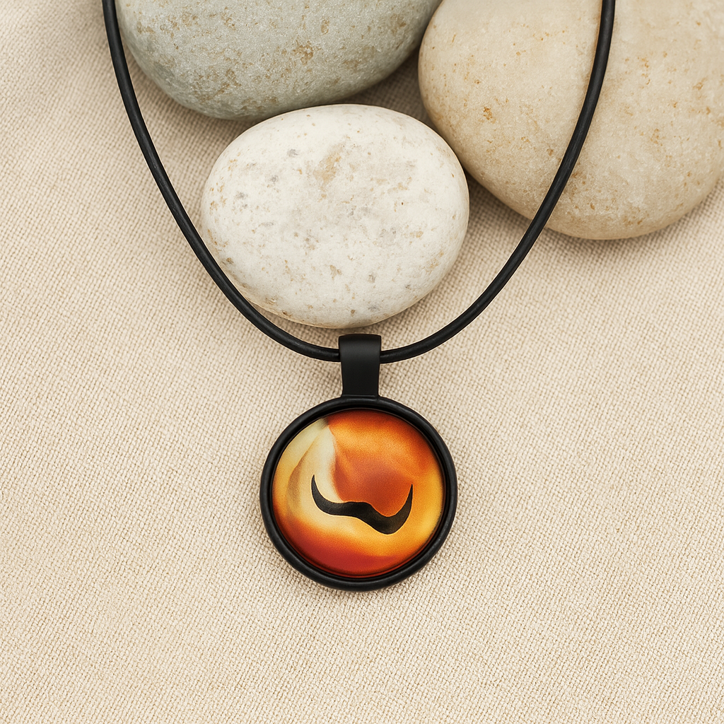 Brown Marble Stone Look Twirl Necklace – 20mm Cabochon Pendant on Black Rope Chain