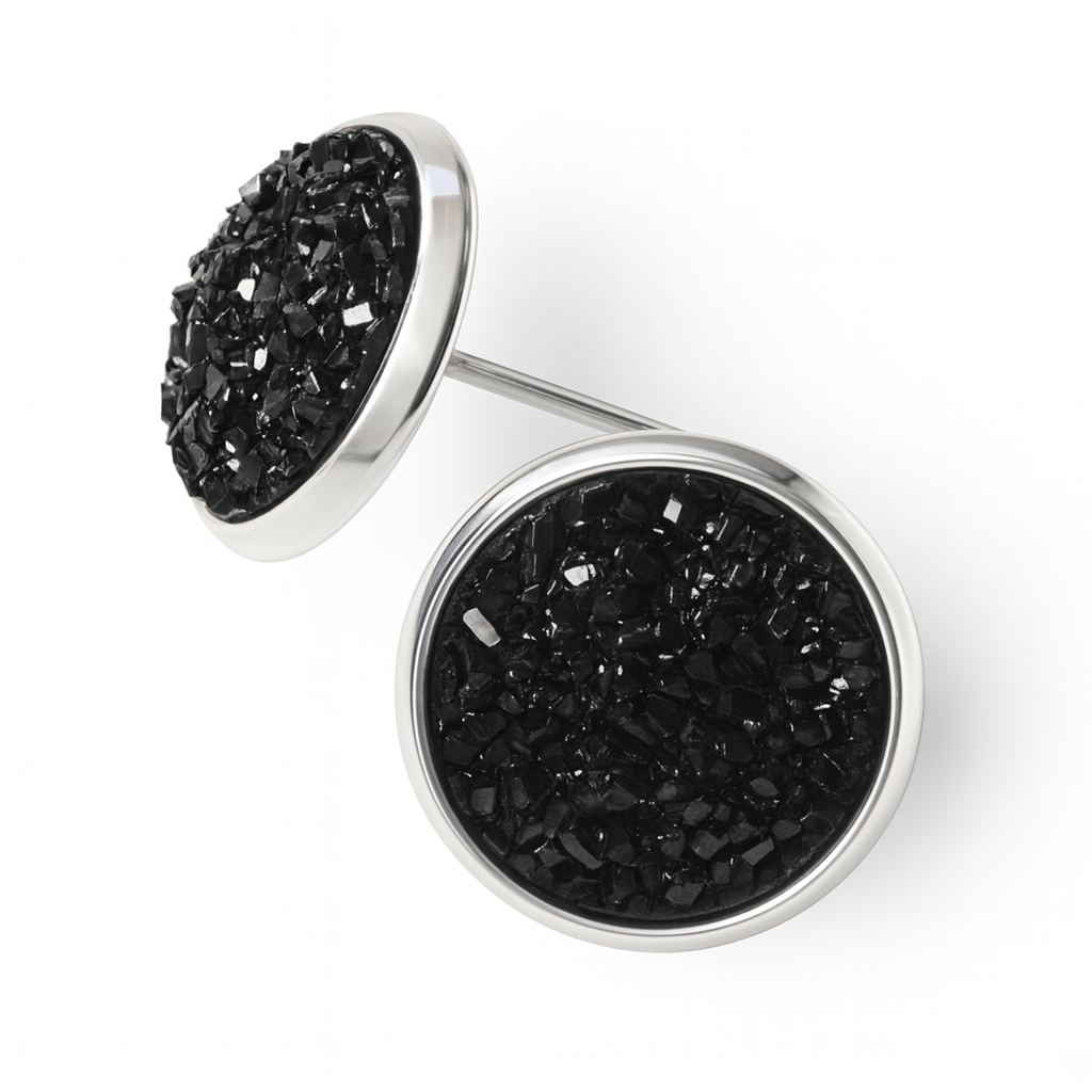 Black 3D Resin Stud Earrings – 13mm Handmade on Rhodium Plated Base