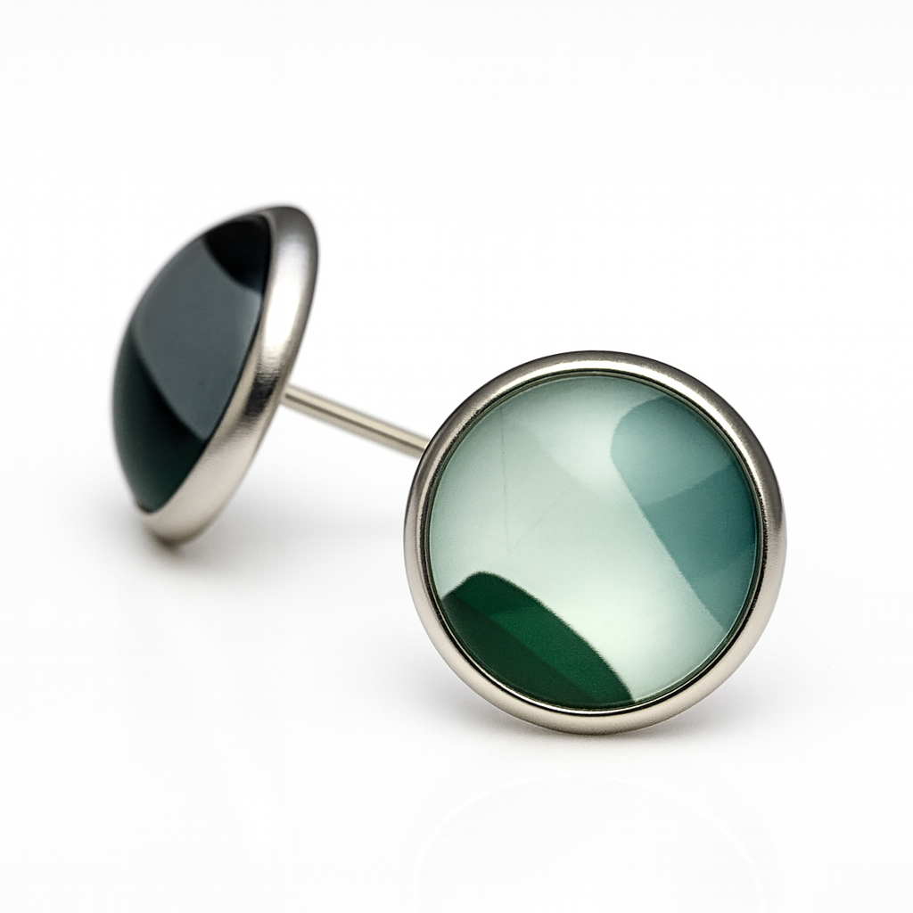 Geometric Glass Cabochon Stud Earrings 12mm | Colourful Artwork Design Silver Plated Style 1
