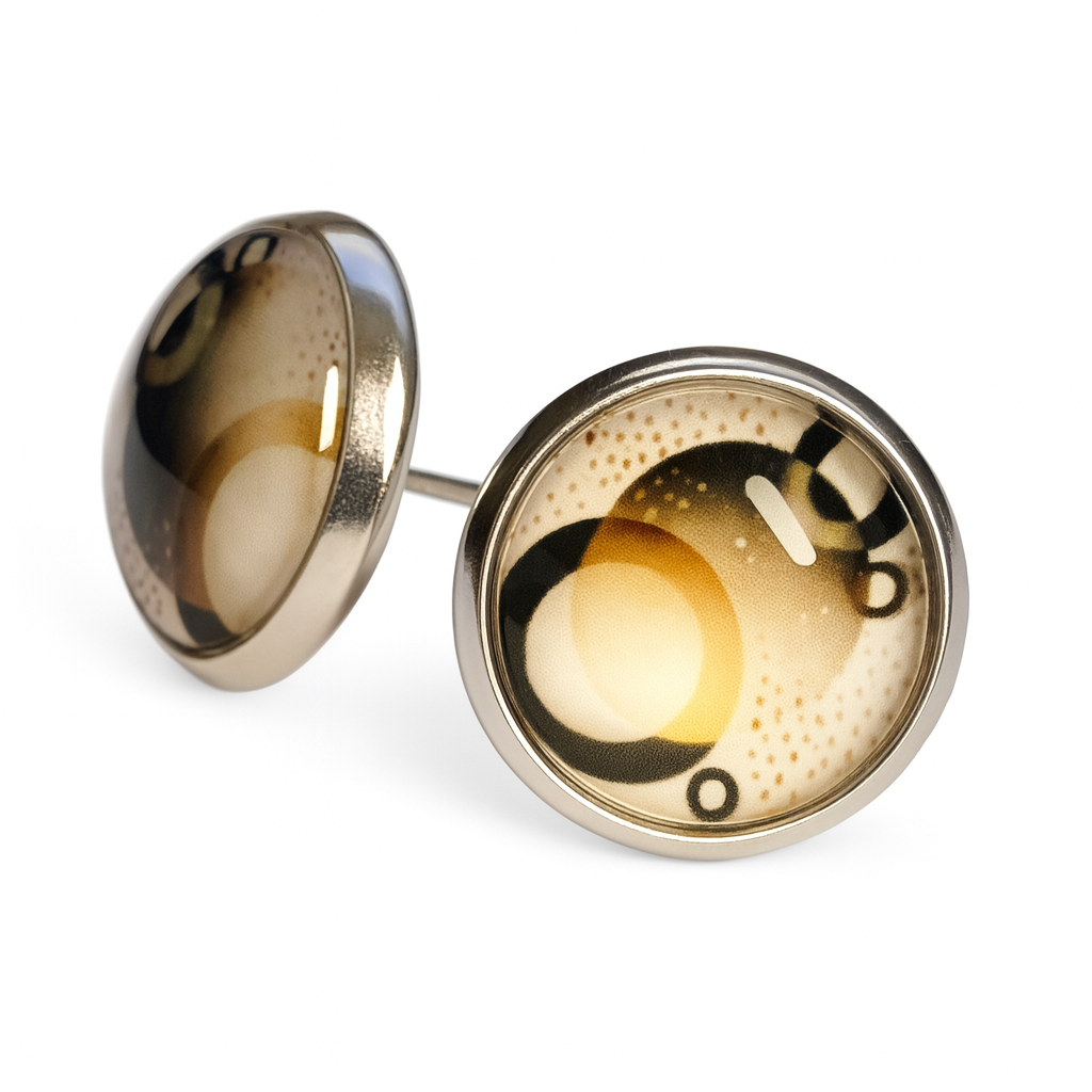 Geometric Glass Cabochon Stud Earrings 12mm | Colourful Artwork Design Silver Plated Style 2