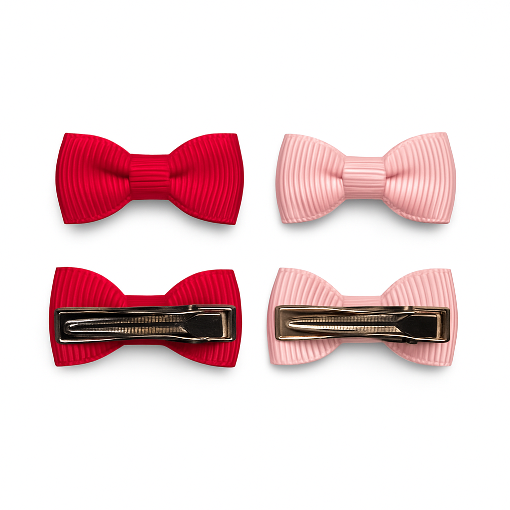 Mini Fabric Ribbon Bow Clips – Set of 4 Alligator Clips (2 Colours)