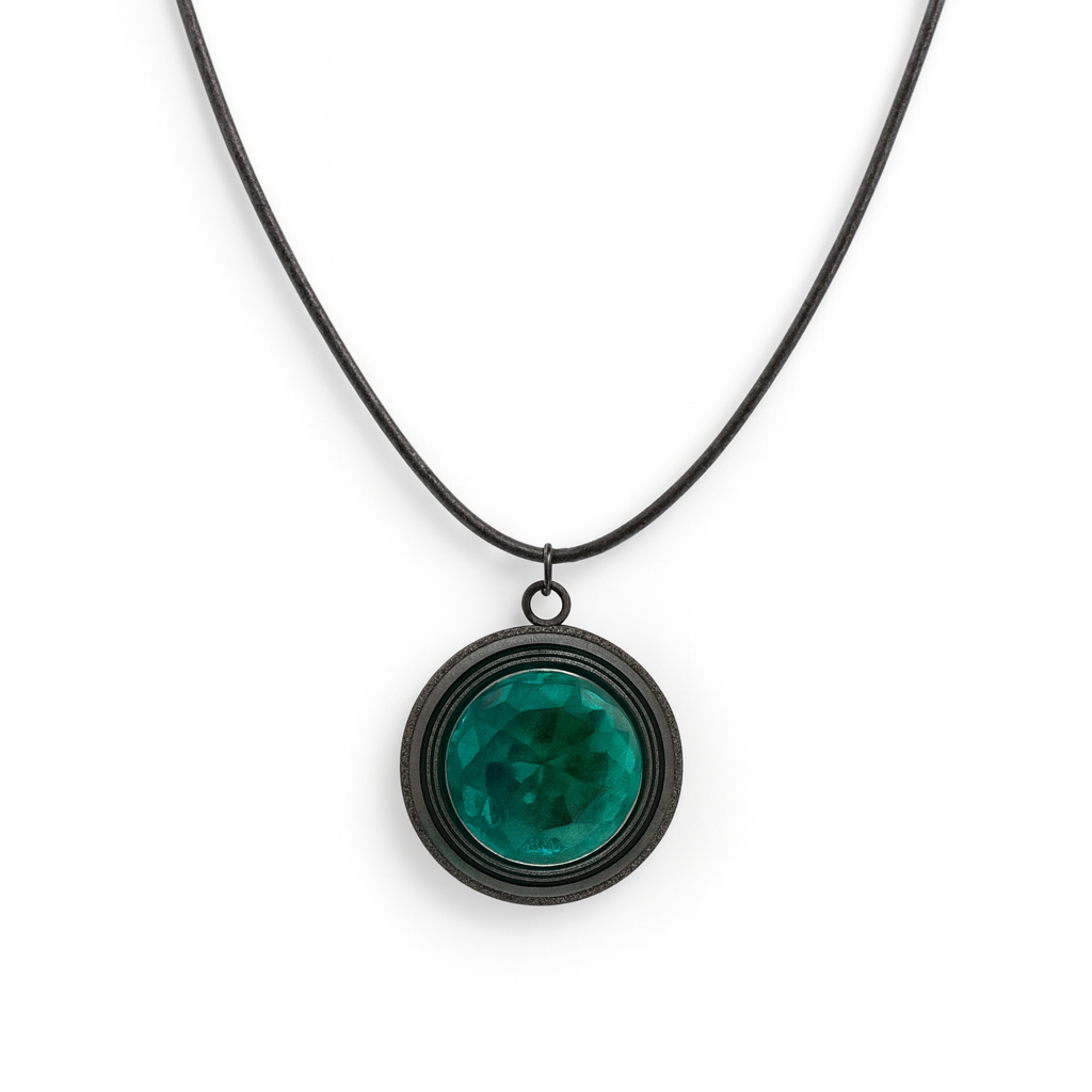 Malachite Style Resin Dome Necklace – 25mm Pendant on Black Rope Chain