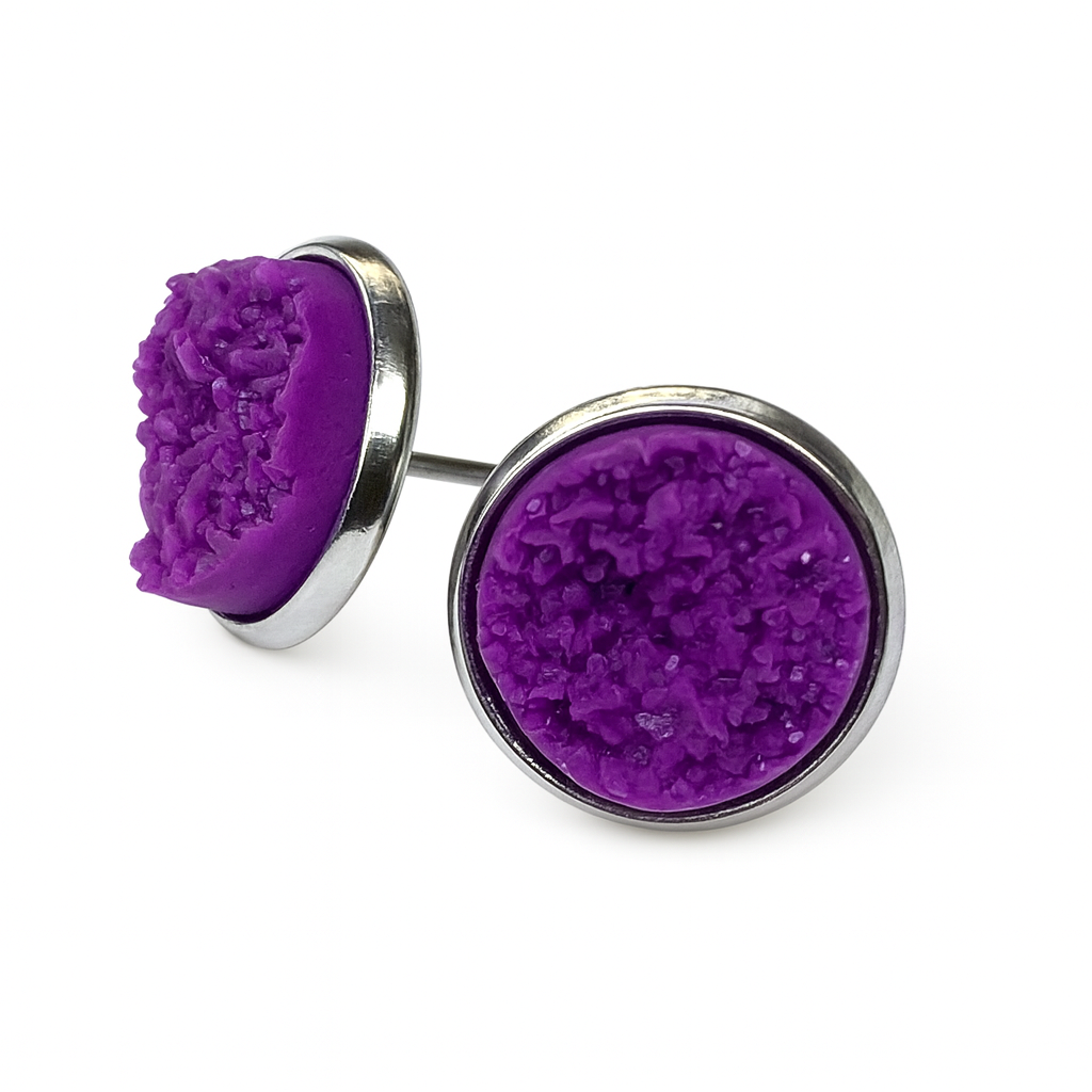 Sparkly Druzy Silver Stud Earrings Lightweight Resin, Multiple Colours