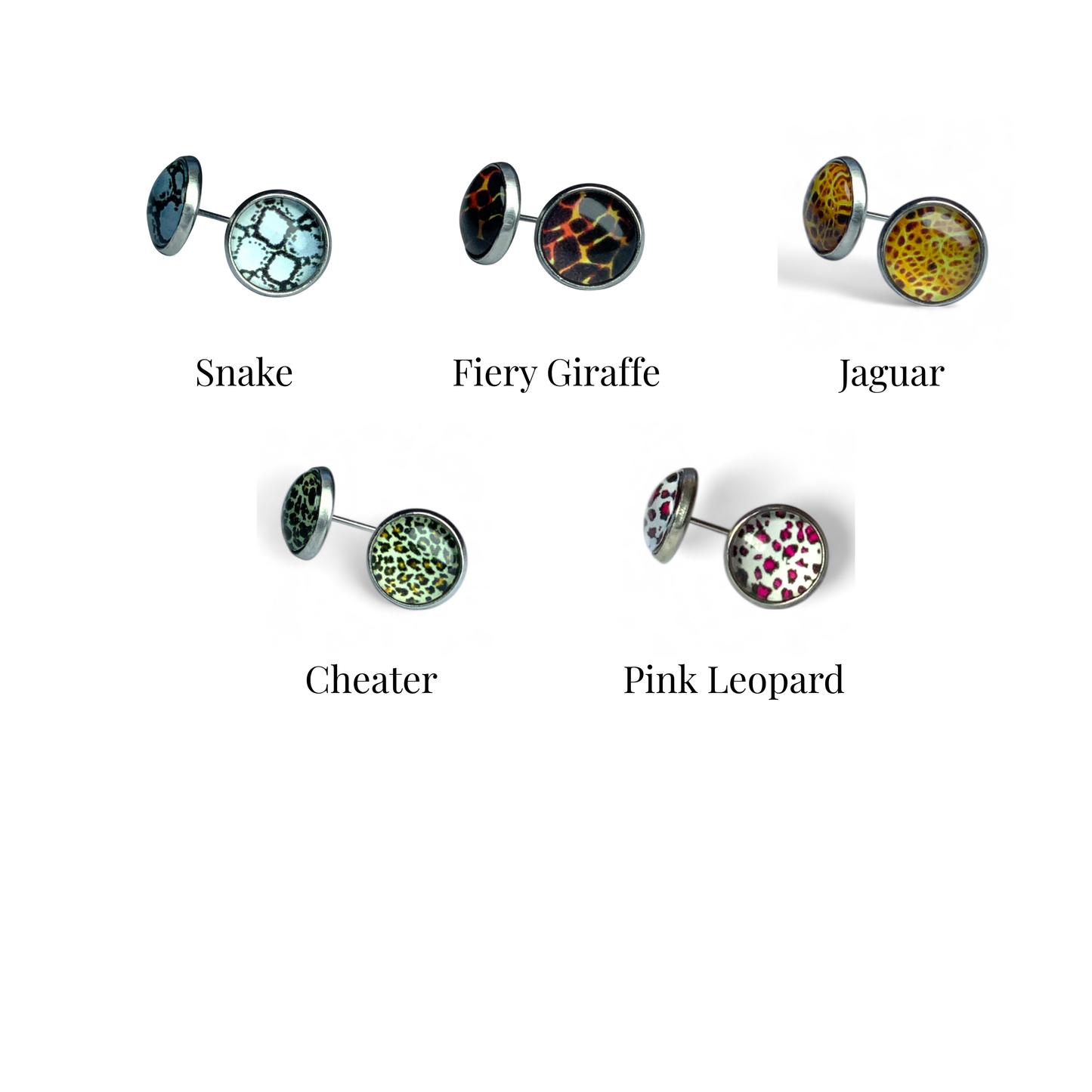 Wild Animal Print Round Dome Stainless Steel Stud Earrings