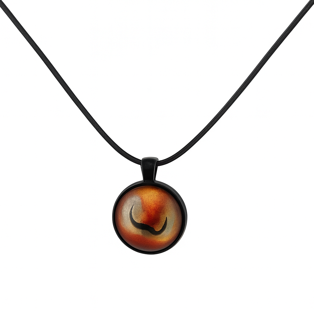 Brown Marble Stone Look Twirl Necklace – 20mm Cabochon Pendant on Black Rope Chain