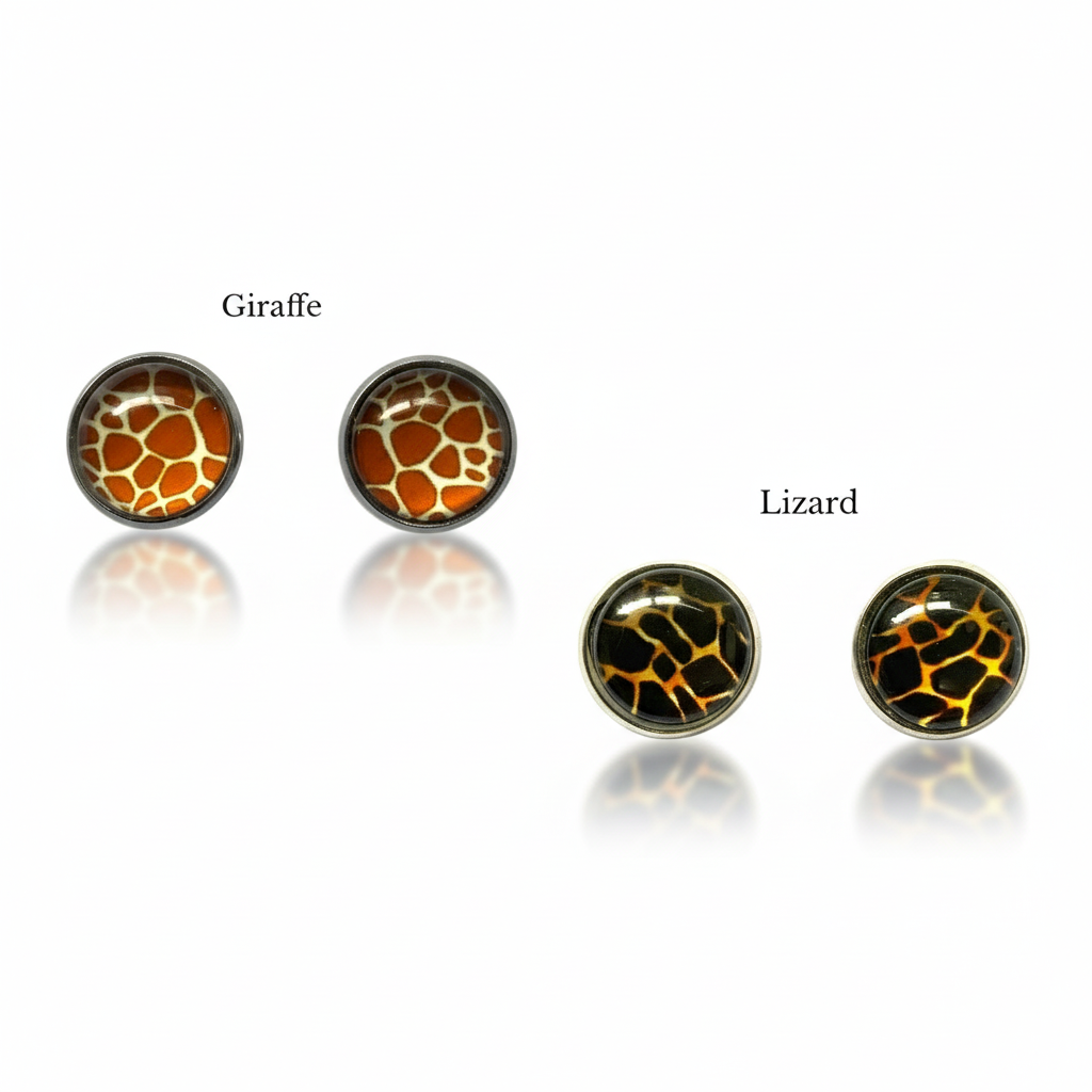 Animal Print Stud Earrings – Rhodium Plated Silver Colour, Everyday Jewellery