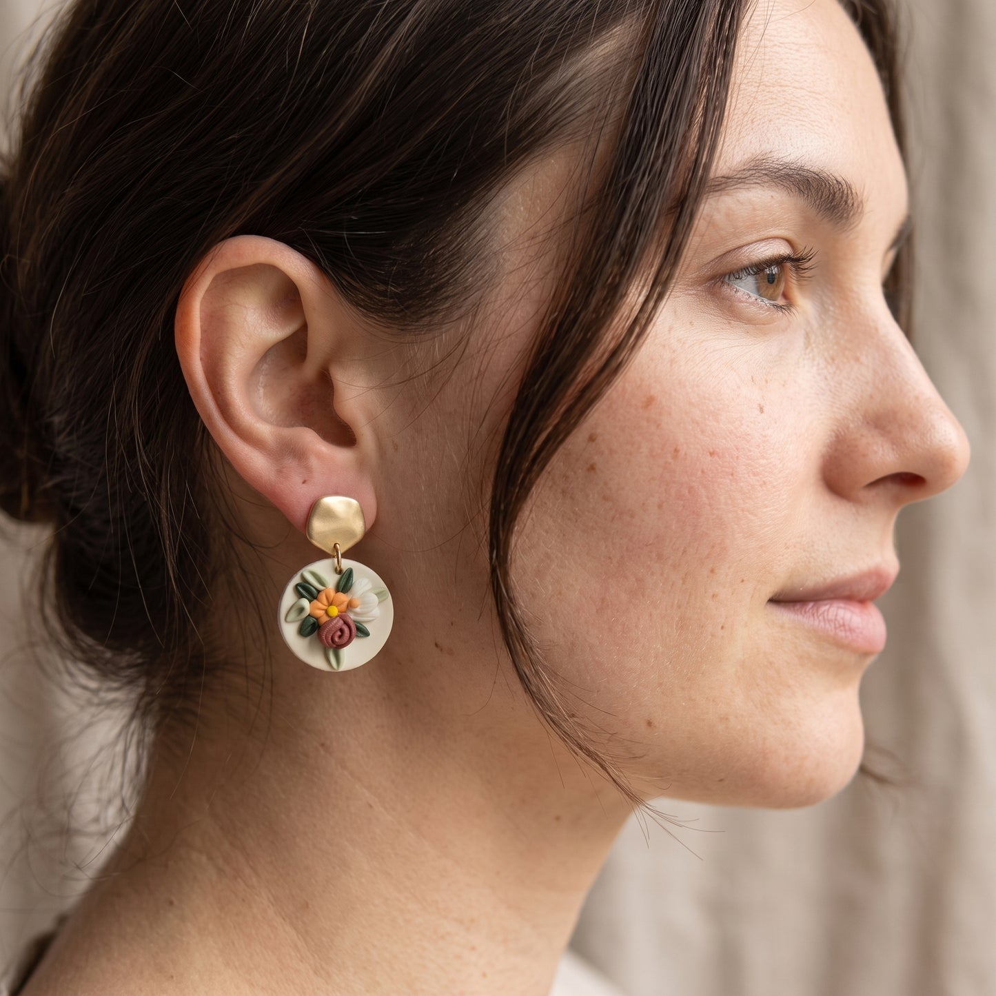 Handmade Polymer Clay Statement Bouquet Drop Earrings Multicolour Gold New