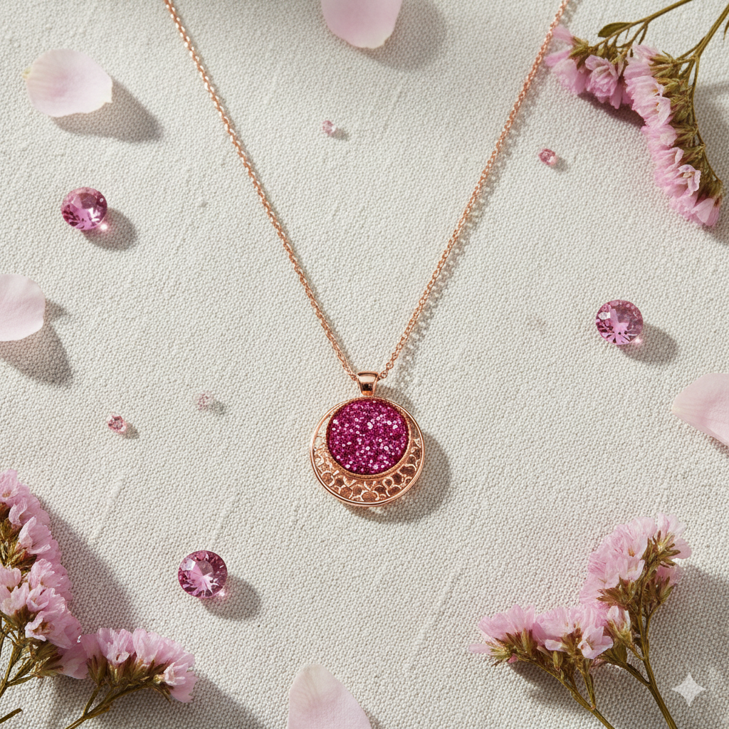 Glitter Star Pendant Necklace – Sparkly Dome with Cut-Out Star Design