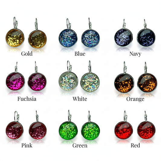 Glitter Resin Drop Earrings Silver Plated | Handmade Statement Jewellery