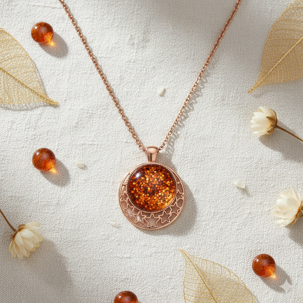 Glitter Star Pendant Necklace – Sparkly Dome with Cut-Out Star Design