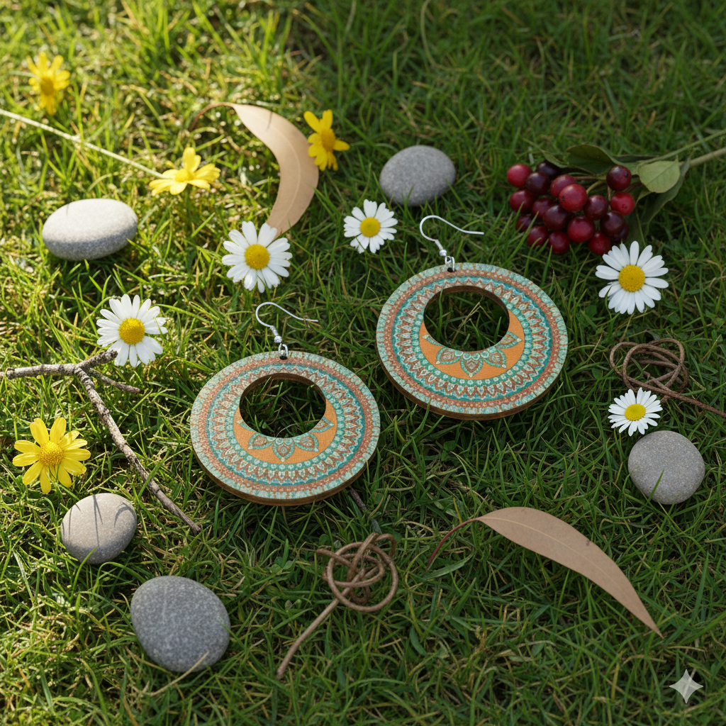 Boho Style Double Sided Wooden Earrings – Handmade Lightweight Jewellery