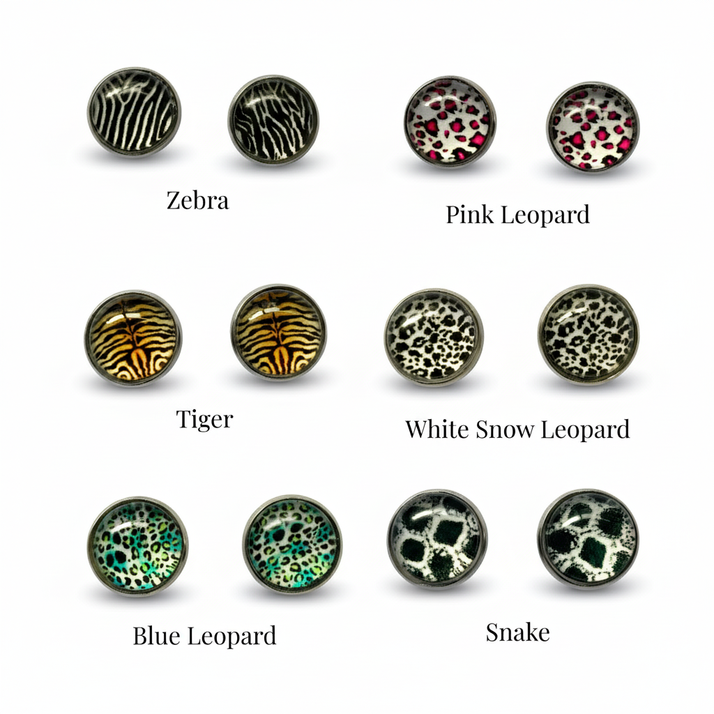 Animal Print Stud Earrings – Rhodium Plated Silver Colour, Everyday Jewellery