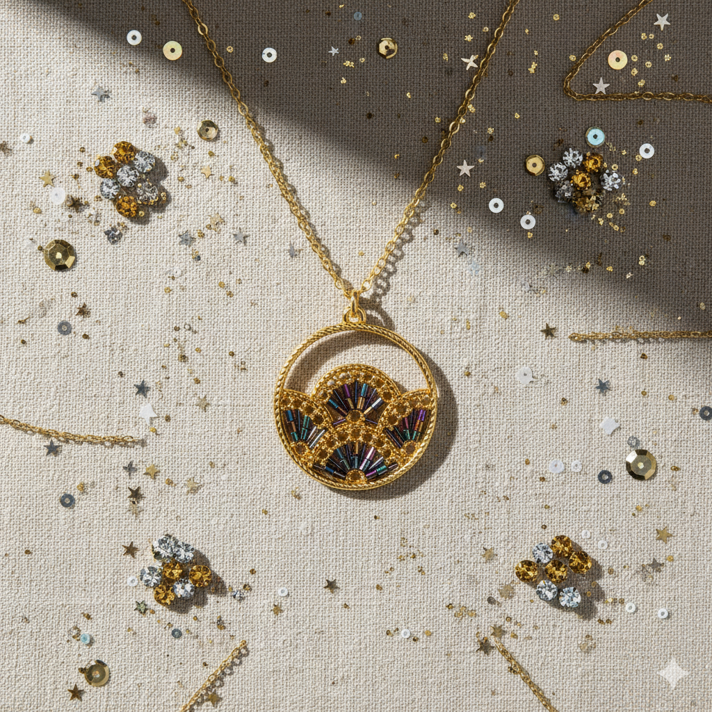 Woven Fan Necklace with Black AB Seed Beads