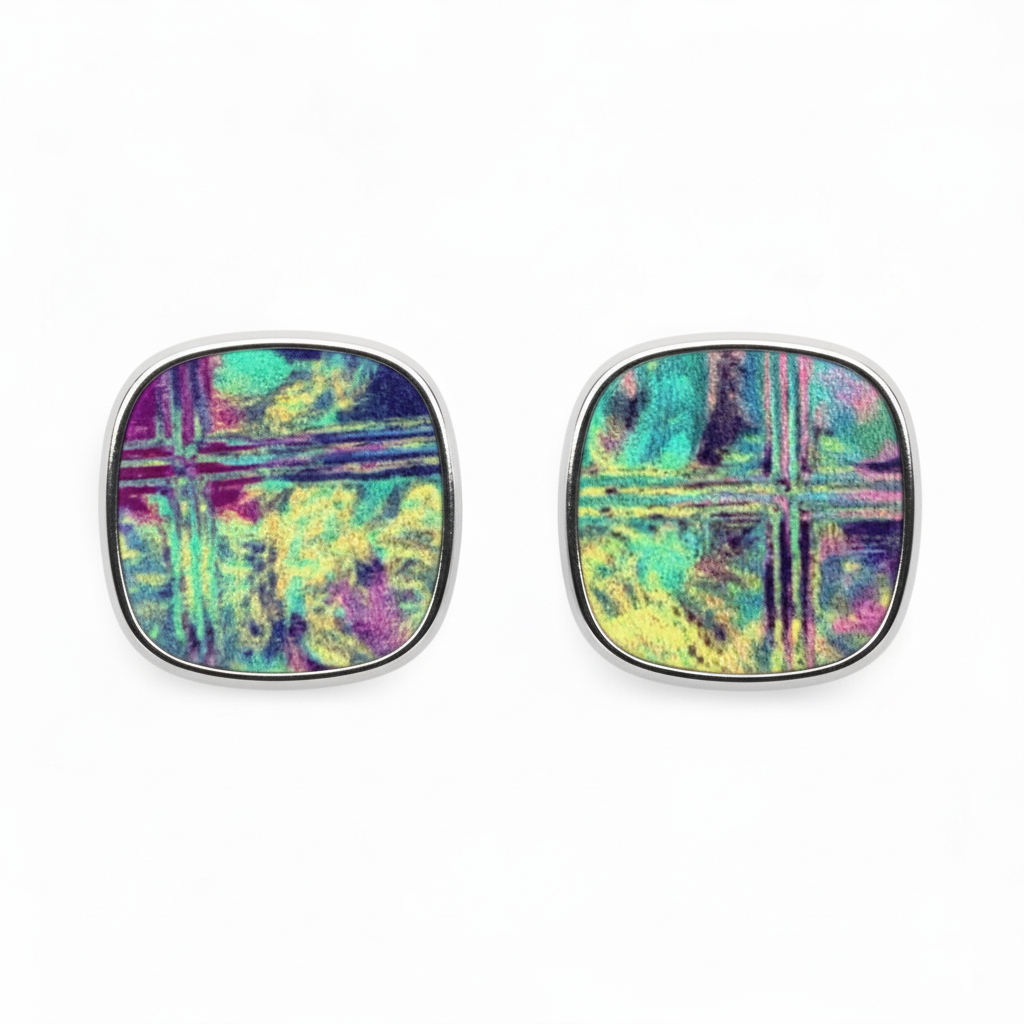 Colourful Printed Square Stud Earrings – 23mm Handmade on Stainless Steel Base