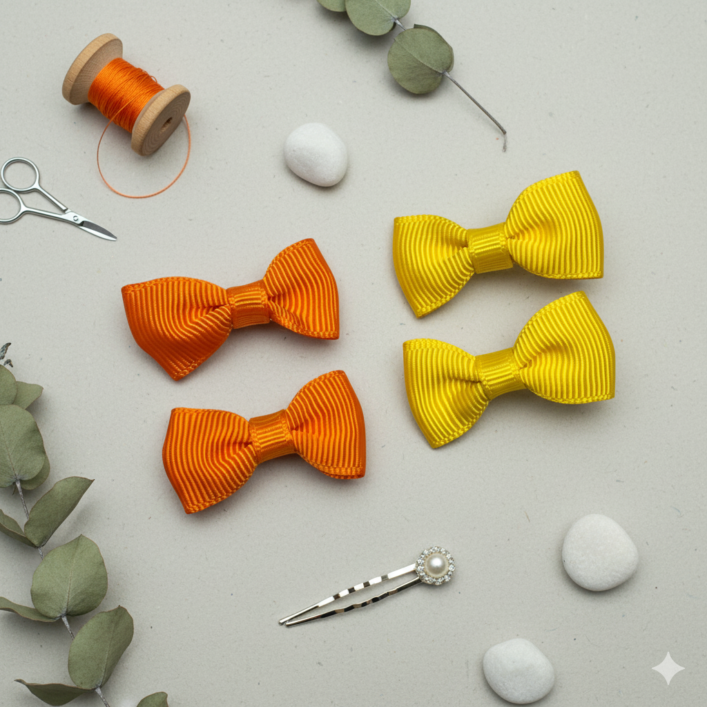 Mini Fabric Ribbon Bow Clips – Set of 4 Alligator Clips (2 Colours)