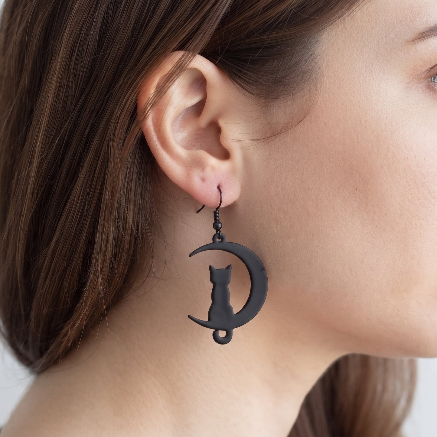 Cat on the Moon Dangle Drop Earrings | Halloween Earrings