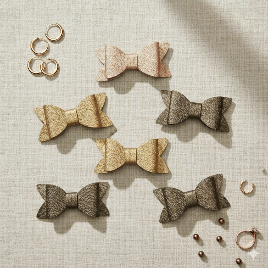 Metallic Pebble PU Leather Hair Bows | Alligator Clips (2 pack)