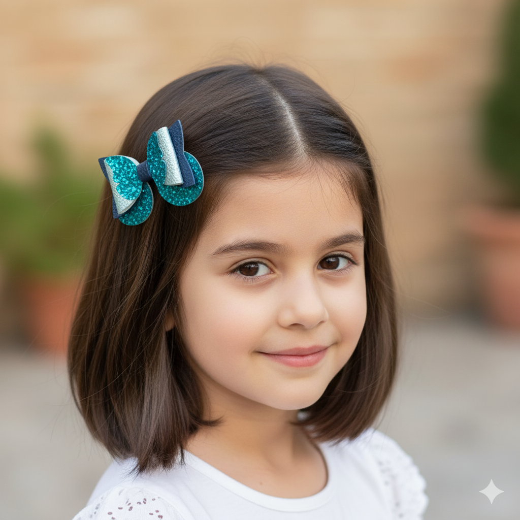 Butterfly Hair Bow PU Leather | 85mm Pebble & Glitter Design with 60mm Alligator Clip