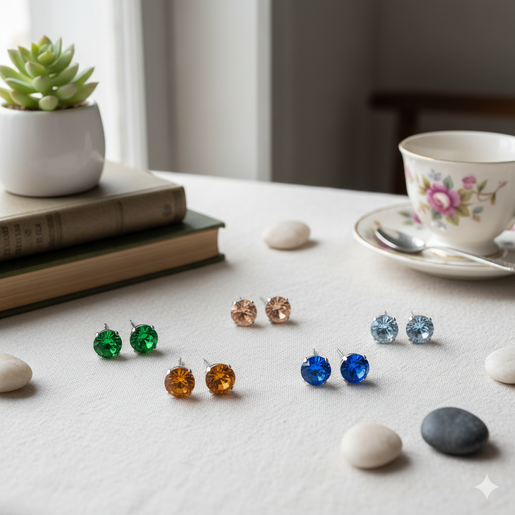Crystal Stud Earrings – Stainless Steel with Pointed-Back Glass Crystals
