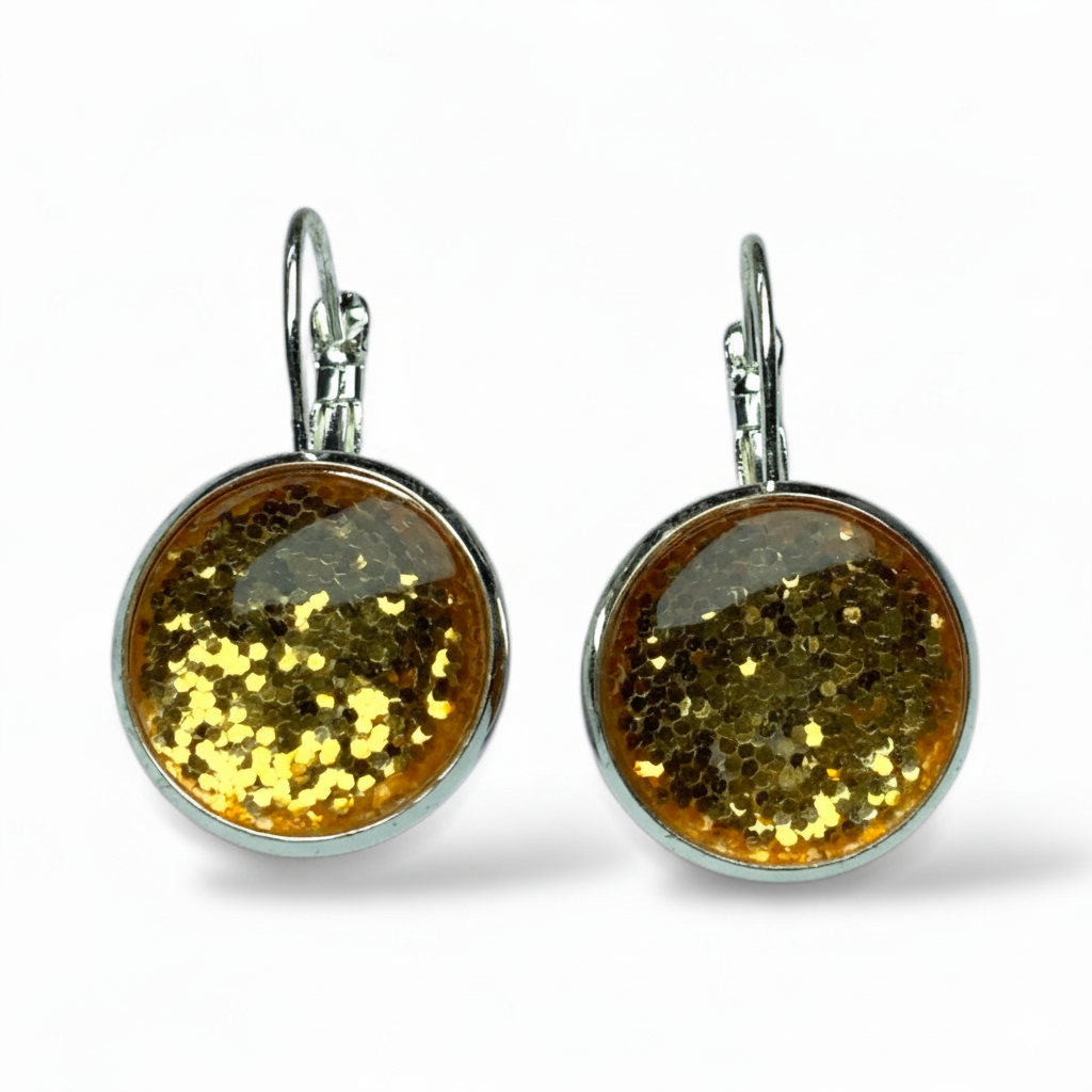 Glitter Resin Drop Earrings Silver Plated | Handmade Statement Jewellery Gold