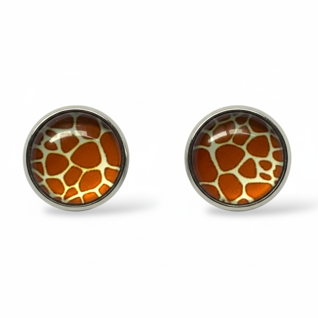 Animal Print Stud Earrings – Rhodium Plated Silver Colour, Everyday Jewellery Giraffe