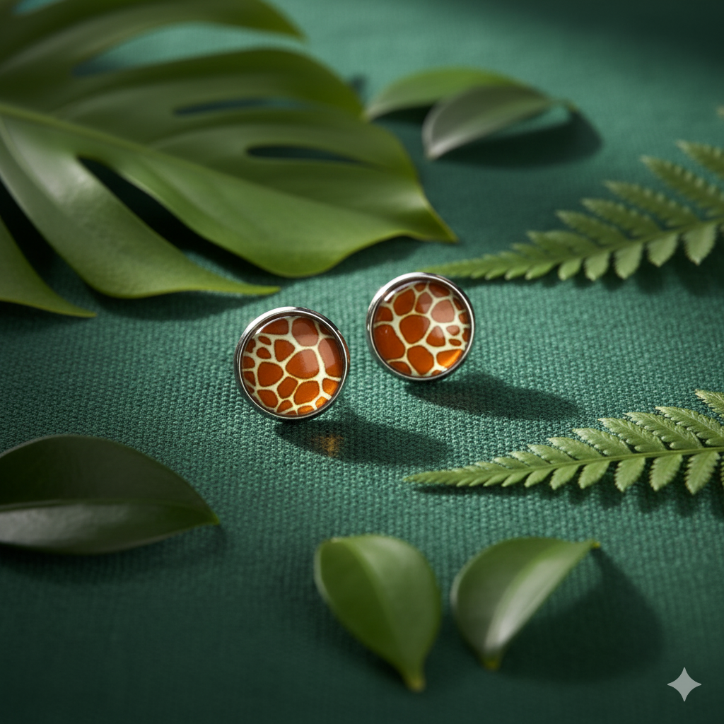 Animal Print Stud Earrings – Rhodium Plated Silver Colour, Everyday Jewellery