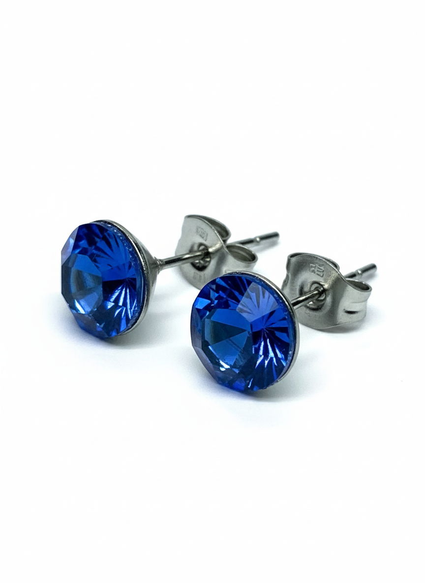 Crystal Stud Earrings – Stainless Steel with Pointed-Back Glass Crystals Blue