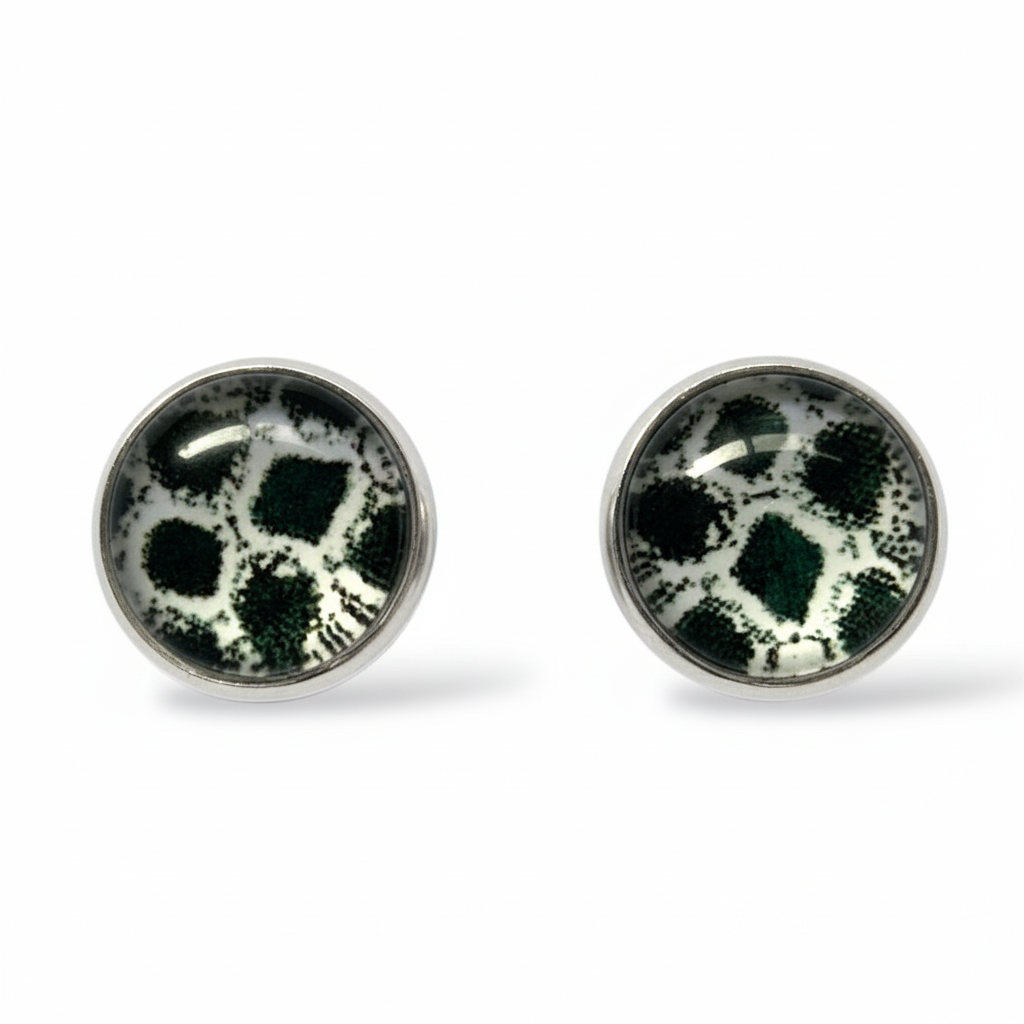 Animal Print Stud Earrings – Rhodium Plated Silver Colour, Everyday Jewellery Snake