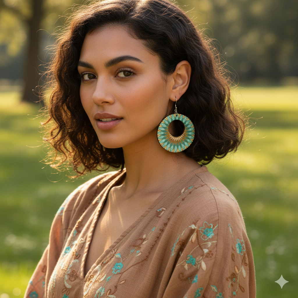 Boho Style Double Sided Wooden Earrings – Handmade Lightweight Jewellery