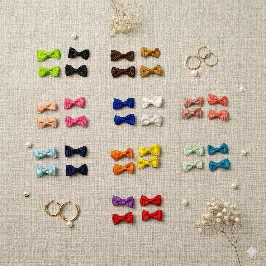 Mini Fabric Ribbon Bow Clips – Set of 4 Alligator Clips (2 Colours)