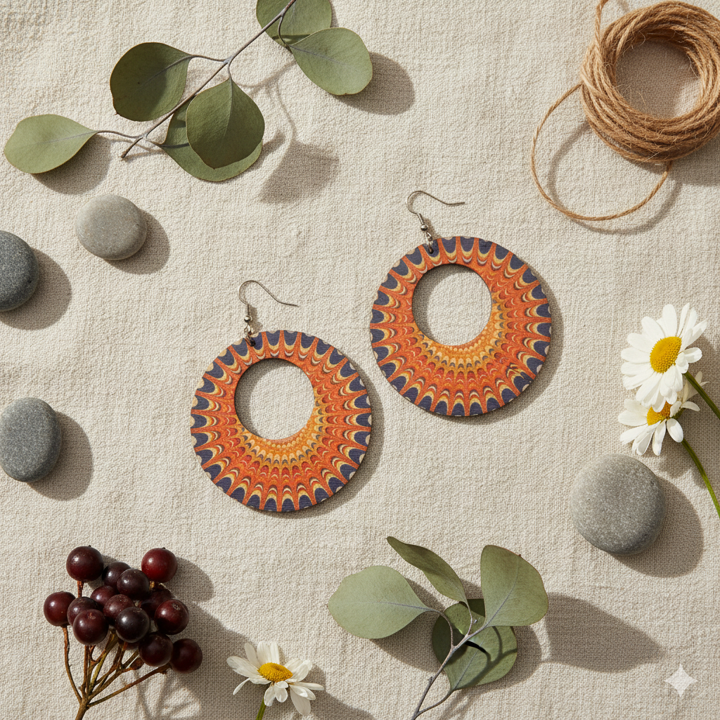 Boho Style Double Sided Wooden Earrings – Handmade Lightweight Jewellery