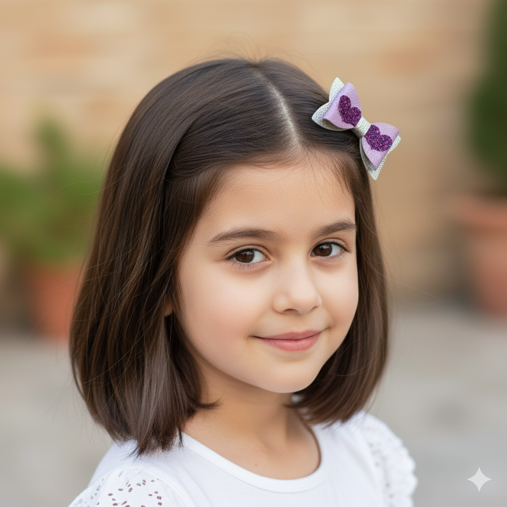 Love Heart Hair Bow PU Leather | 80mm Pebble & Glitter Design