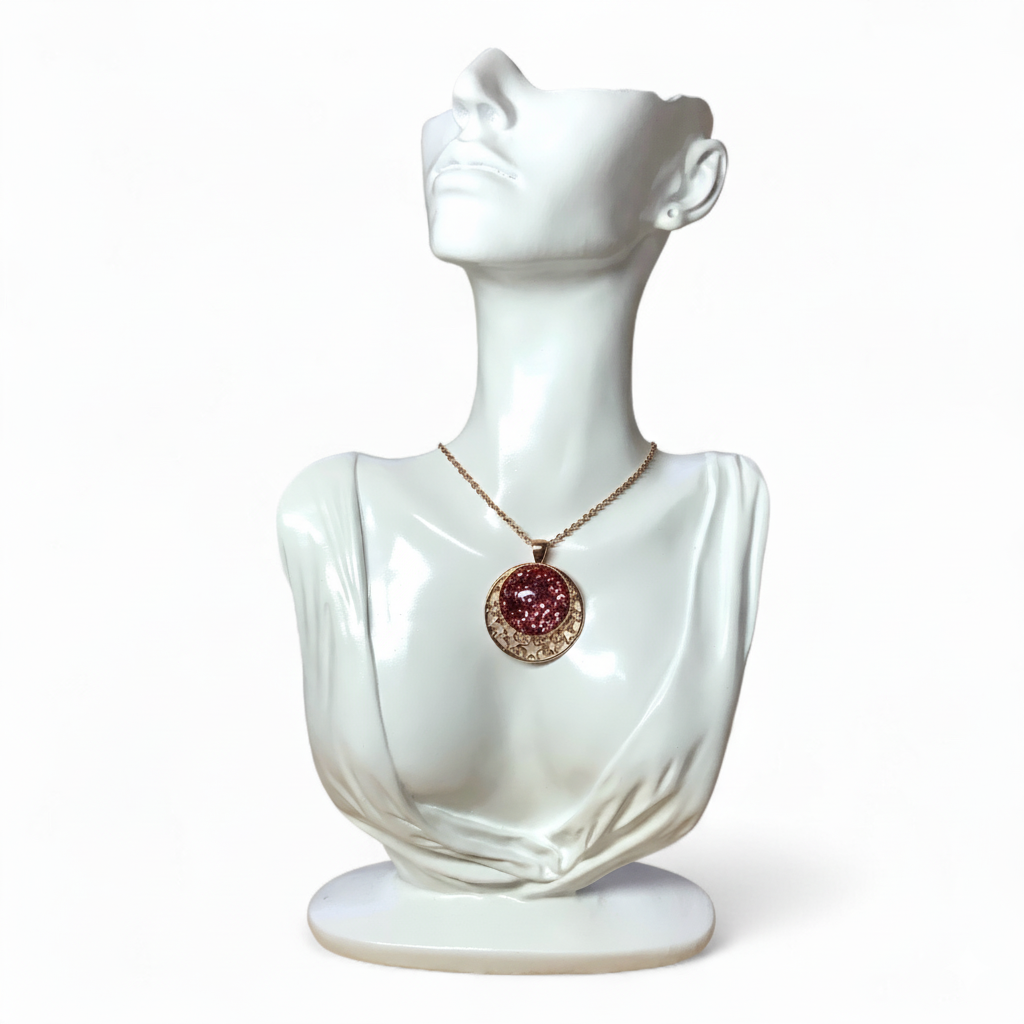 Glitter Star Pendant Necklace – Sparkly Dome with Cut-Out Star Design