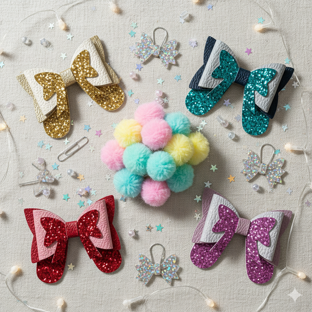 Glitter PU Leather Hair Bow | Pebble & Glitter Design