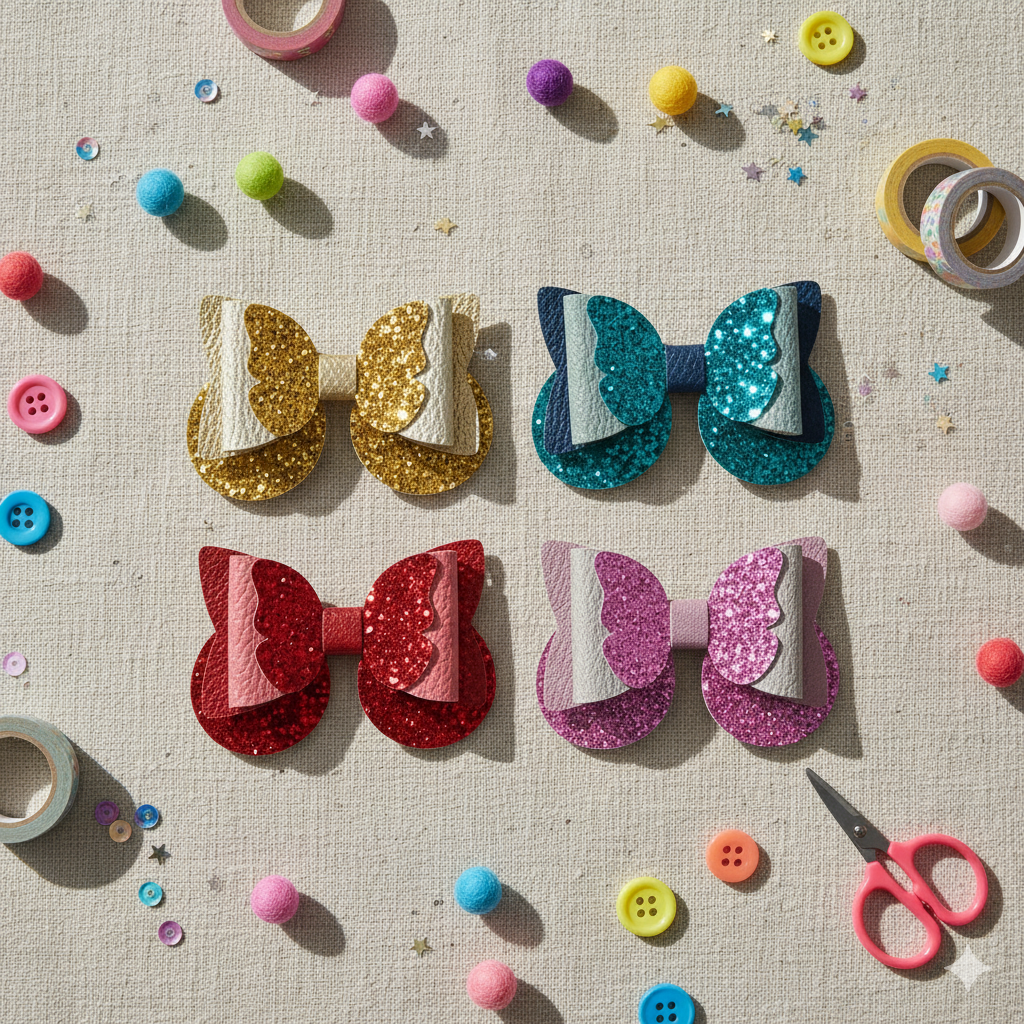 Butterfly Hair Bow PU Leather | 85mm Pebble & Glitter Design with 60mm Alligator Clip
