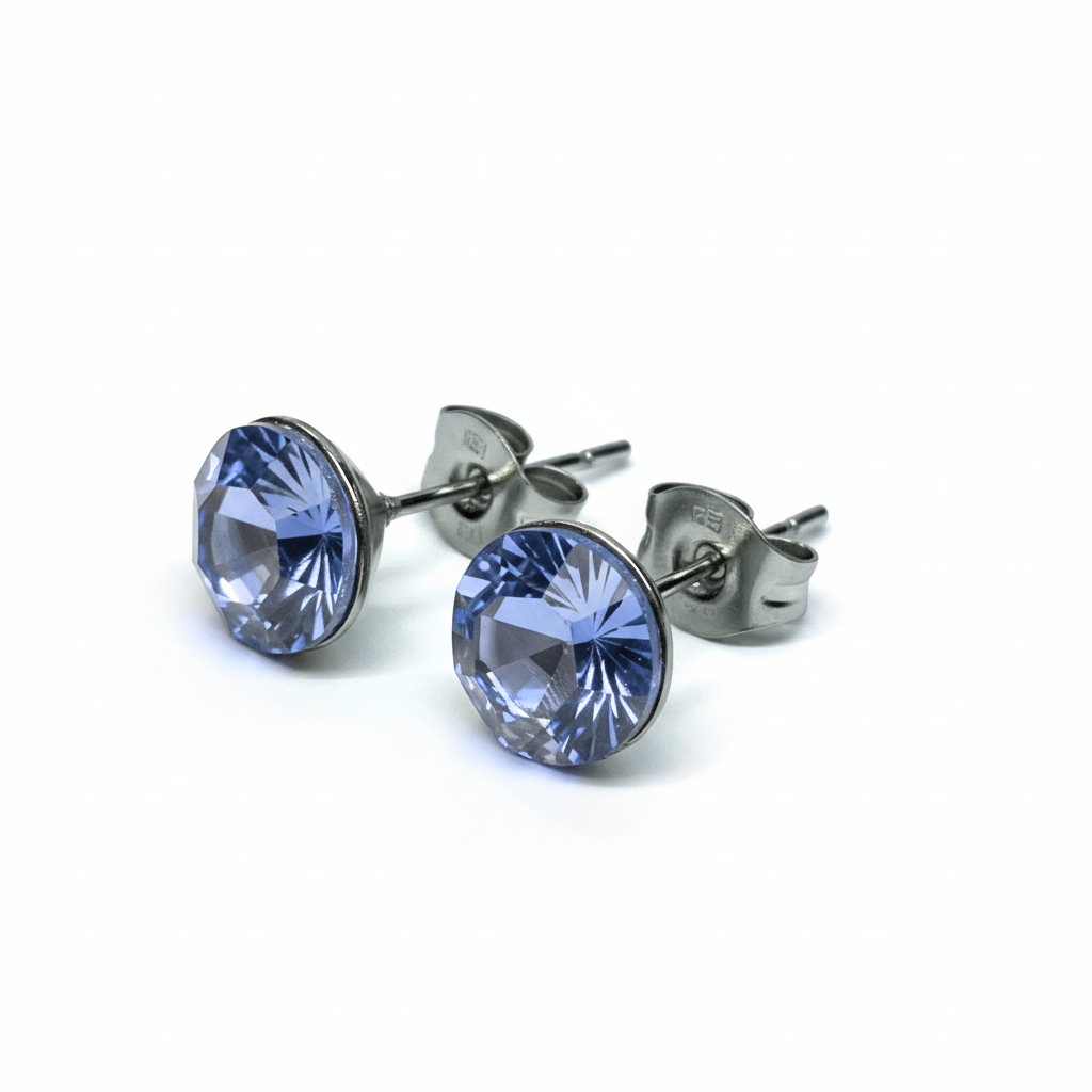 Crystal Stud Earrings – Stainless Steel with Pointed-Back Glass Crystals Violet