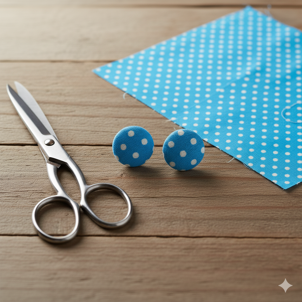 Polka Dot Fabric Button Stud Earrings 12mm Stainless Steel Handmade Colourful Jewellery