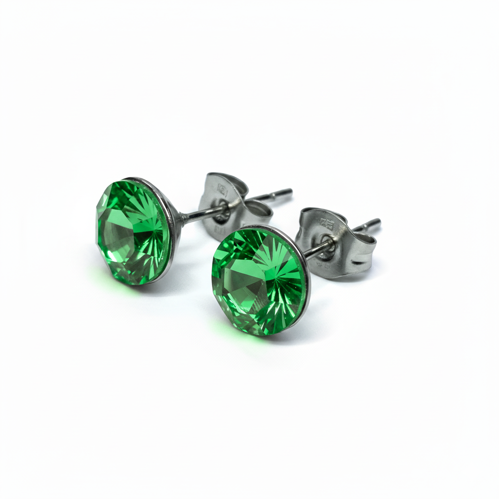 Crystal Stud Earrings – Stainless Steel with Pointed-Back Glass Crystals Green