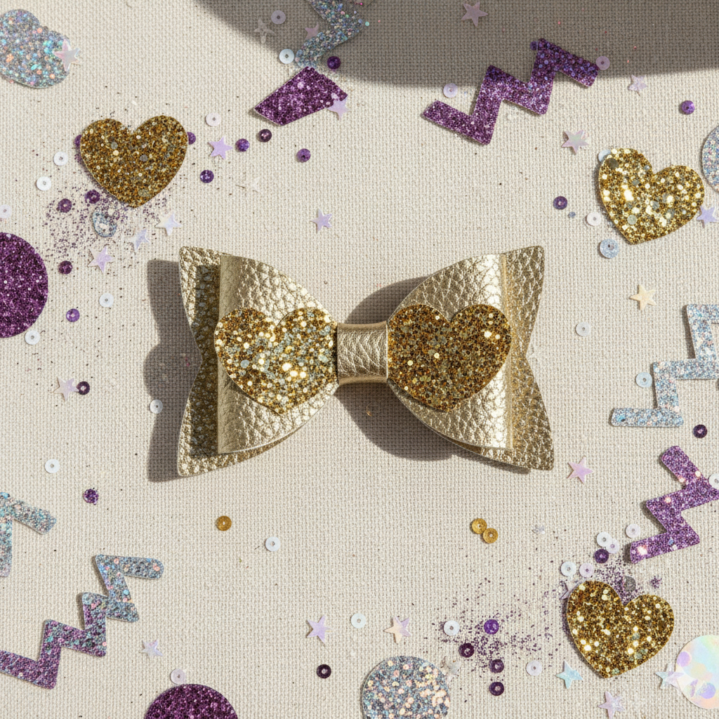 Love Heart Hair Bow PU Leather | 80mm Pebble & Glitter Design