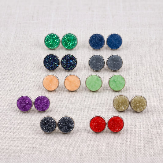 Sparkly Druzy Stud Earrings, Handmade Shimmer Studs in Multiple Colours