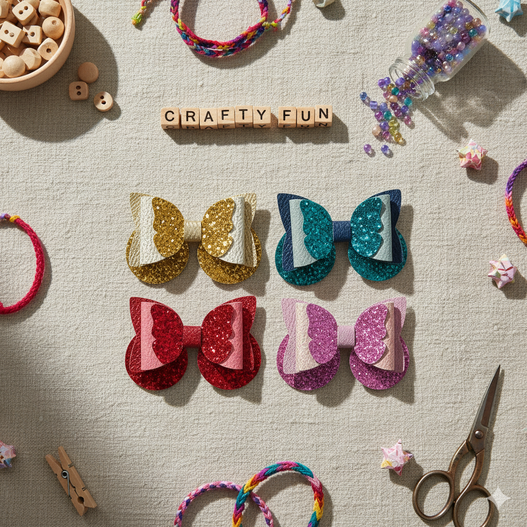 Butterfly Hair Bow PU Leather | 85mm Pebble & Glitter Design with 60mm Alligator Clip