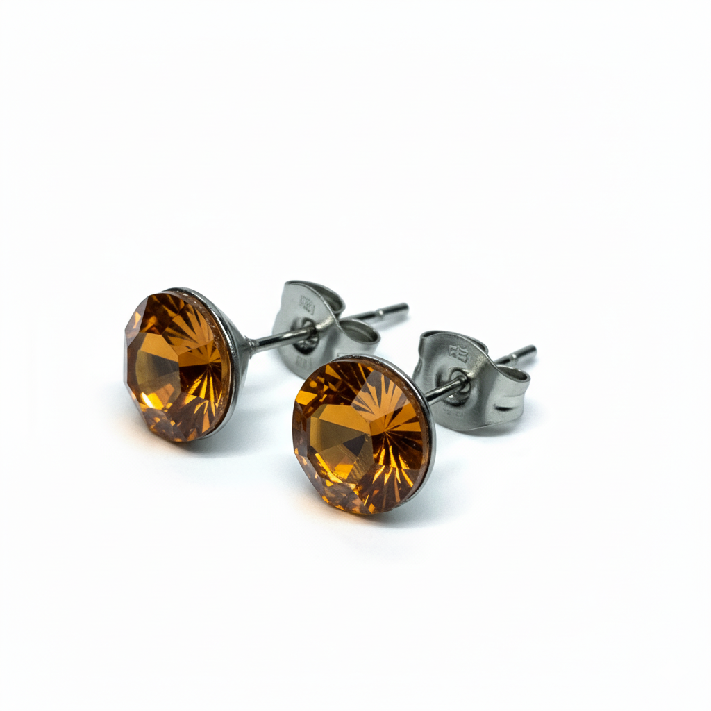 Crystal Stud Earrings – Stainless Steel with Pointed-Back Glass Crystals Yellow