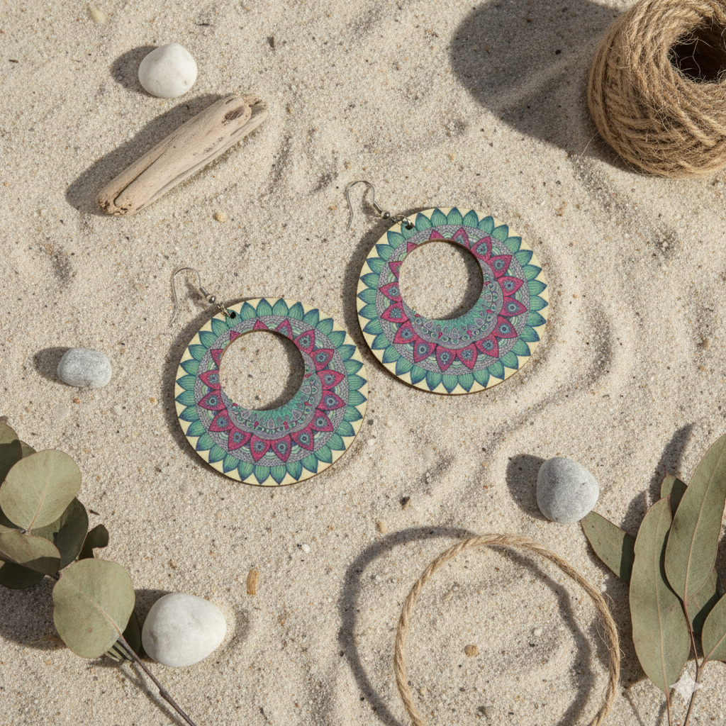 Boho Style Double Sided Wooden Earrings – Handmade Lightweight Jewellery