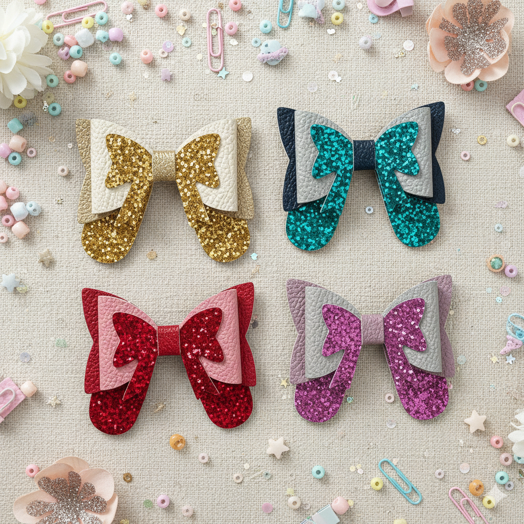 Glitter PU Leather Hair Bow | Pebble & Glitter Design