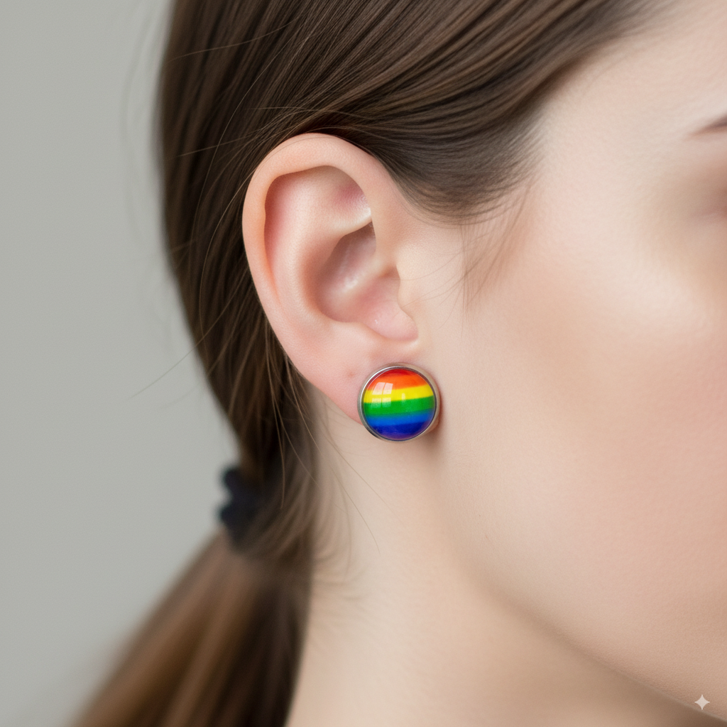 Rainbow Glass Dome Silver Stud Earrings | Handmade