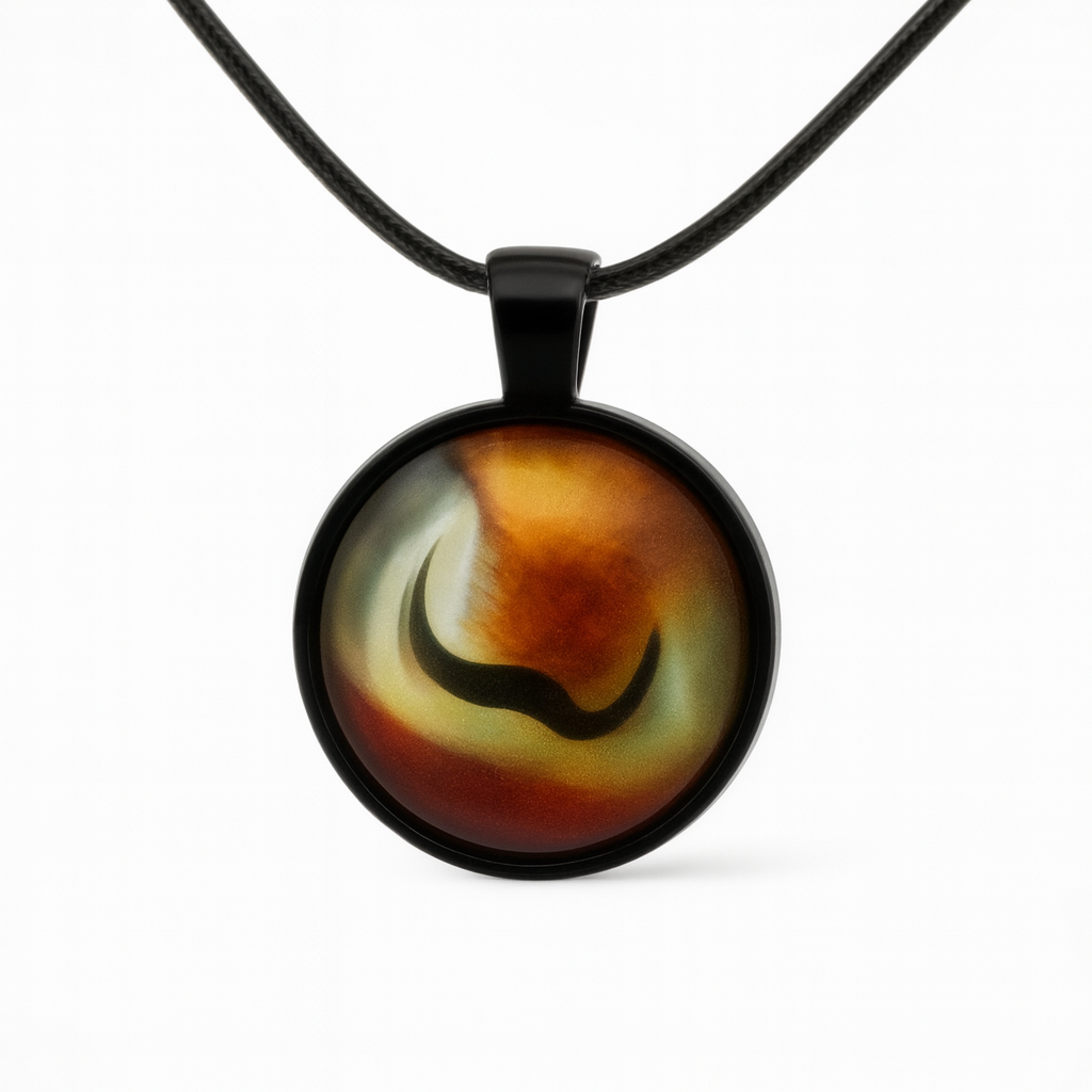 Brown Marble Stone Look Twirl Necklace – 20mm Cabochon Pendant on Black Rope Chain