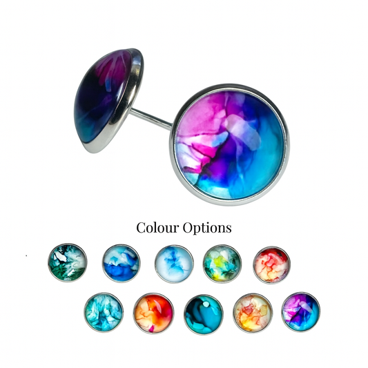 Watercolour Stud Earrings, Handmade Colourful Studs