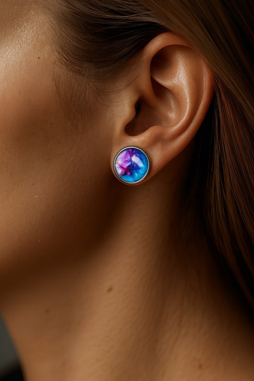 Colourful Watercolour Stainless Steel Stud Earrings
